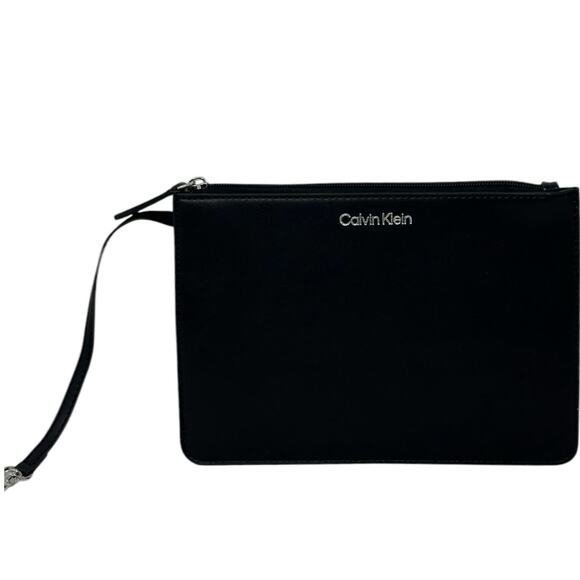 Calvin Klein Black Leather Wallet Bag Pouch Wristlet - Picture 6 of 6